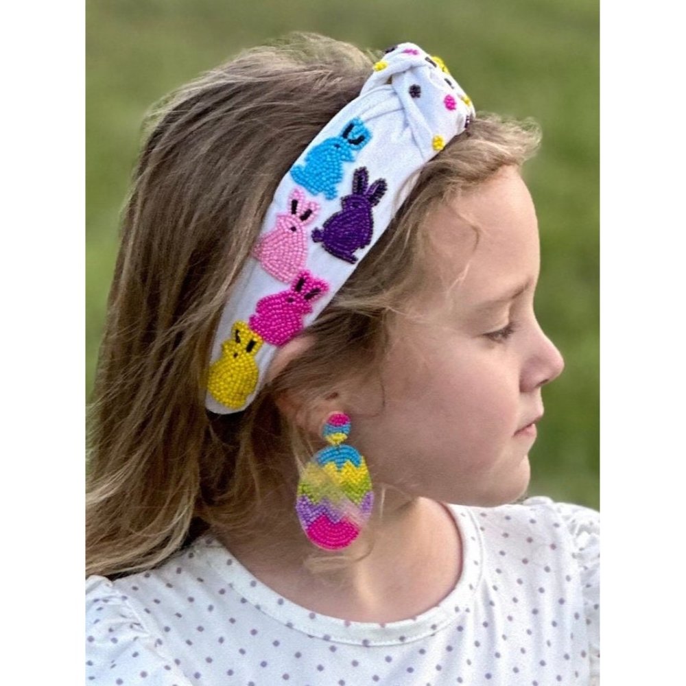 Easter Peeps Seed Bead Knot Headband, Easter Peeps Headband, Beaded Peeps, Bunny